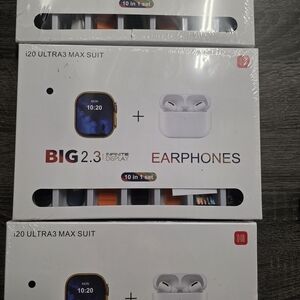 i20 Ultra3 Max Suit Smartwatch and Earphones Set - Gold